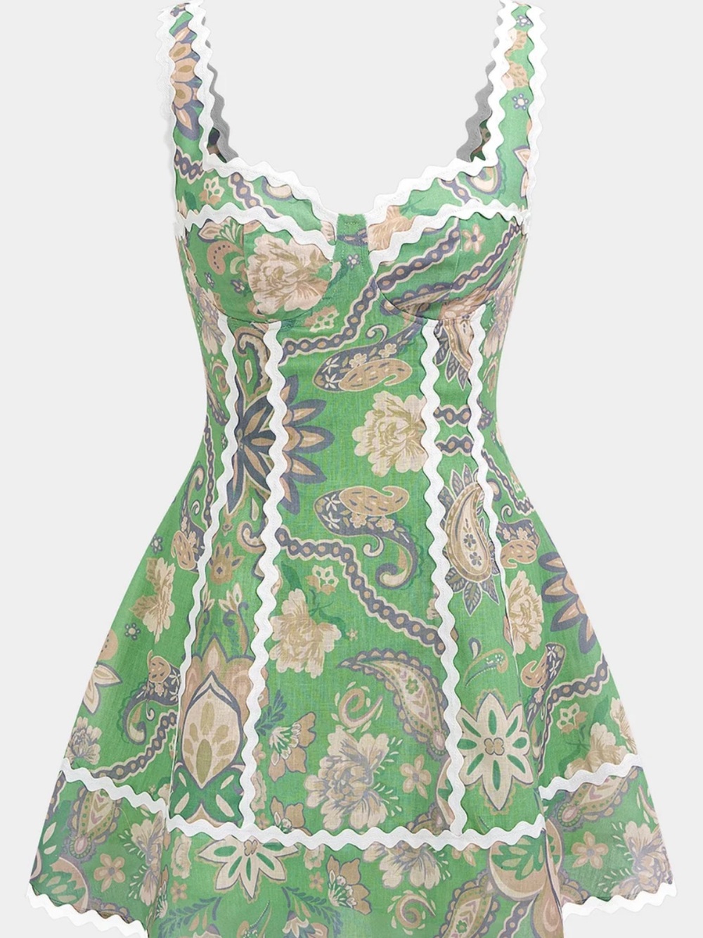 Micas Paisley Print Contrast Trim Sleeveless Mini Dress